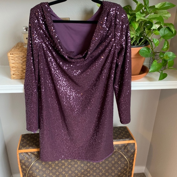 Purple Sequin Drape Lowback Dress - Tibi - Picture 2 of 8